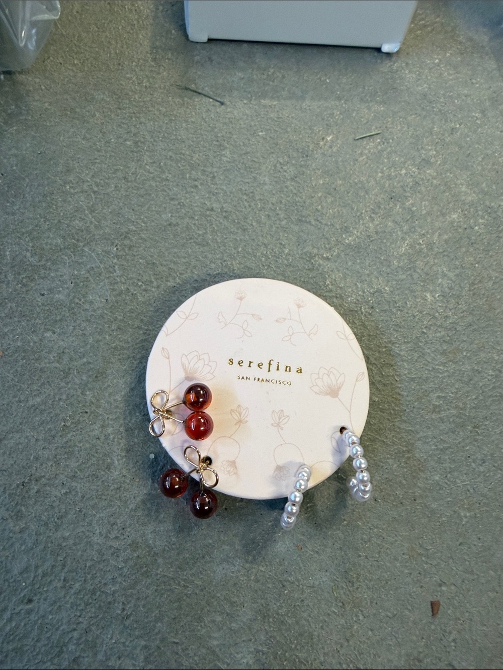 Anthropologie Serefina Cherry Bow and Pearl huggy Earring Set NWT